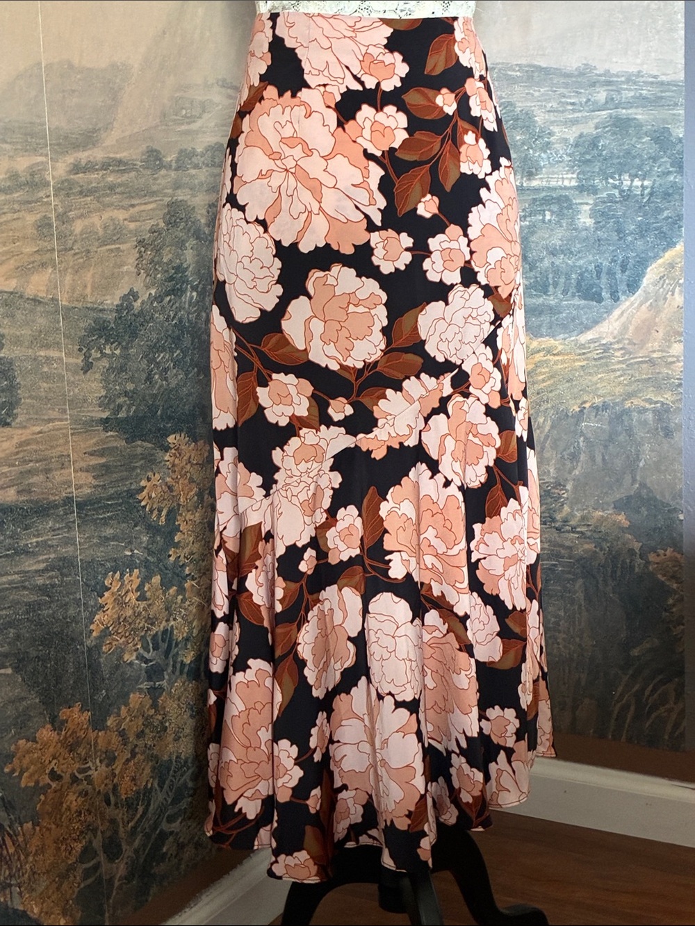Who What Wear Black Maxi Skirt with orange Floral Print